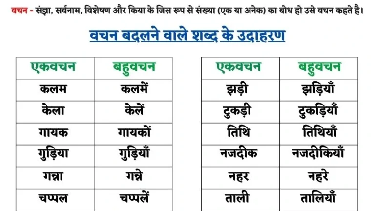 वचन बदलने वाले शब्द | Vachan Badlo in Hindi