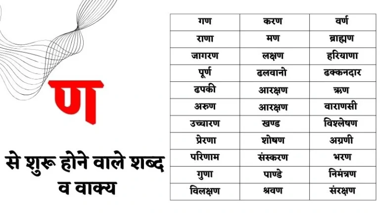 ण से शुरू होने वाले शब्द व वाक्य – An Se Shabd in Hindi
