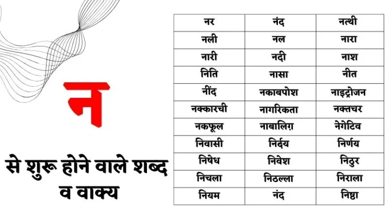 न से शुरू होने वाले शब्द व वाक्य – Na Se Shabd in Hindi
