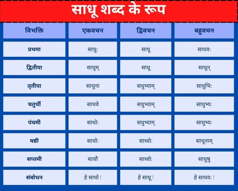 साधु शब्द रूप | Sadhu Shabd Roop