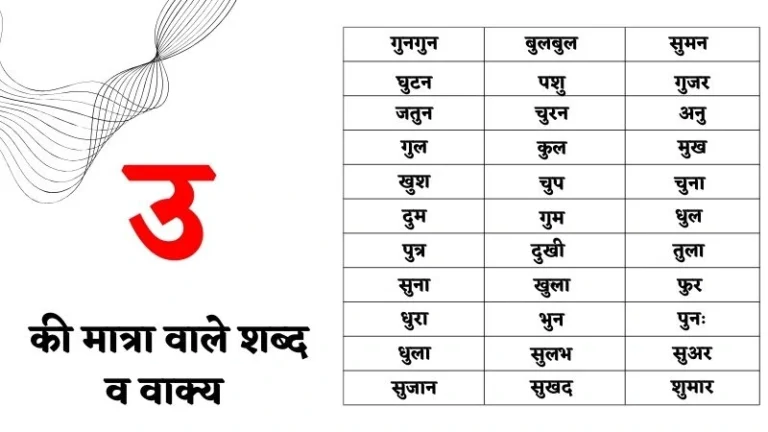 उ की मात्रा वाले शब्द एवं वाक्य | Chhota U Ki Matra Wale Shabd Worksheet & Picture