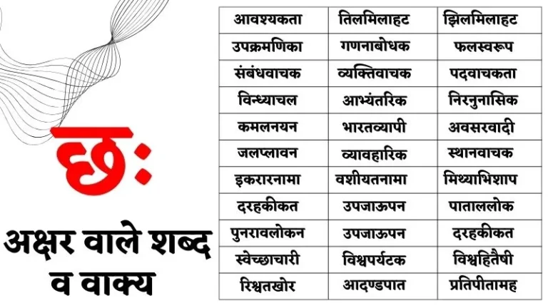 6 अक्षर वाले शब्द | Chhah Akshar Wale Shabd