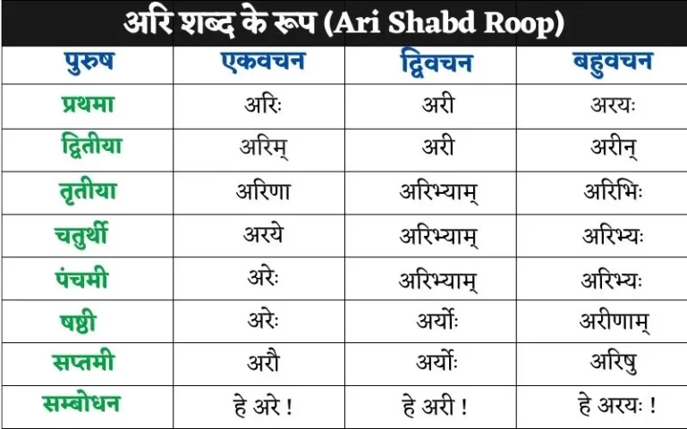 अरि शब्द के रूप | Ari Shabd Roop