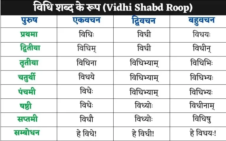 विधि शब्द के रूप | Vidhi Shabd Roop