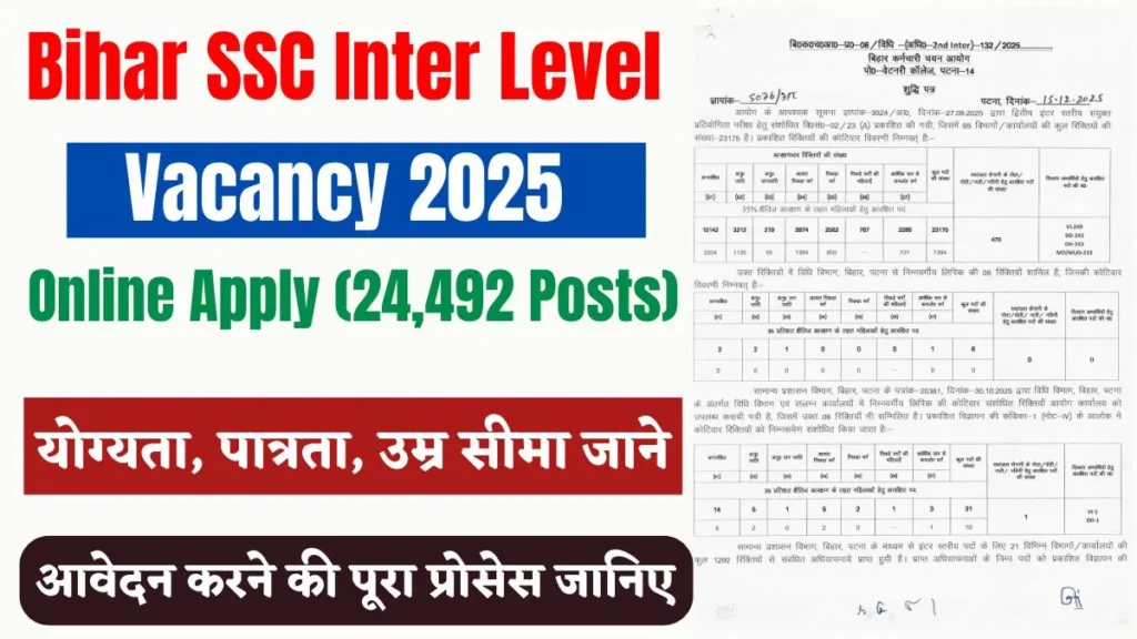 Bihar SSC Inter Level Vacancy 2025 Online Apply (24,492 Posts)