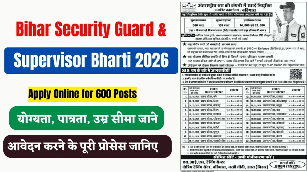 Bihar Security Guard & Supervisor Bharti 2026