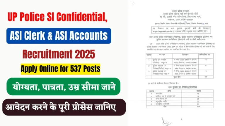 UP Police SI Confidential, ASI Clerk & ASI Accounts Recruitment 2025