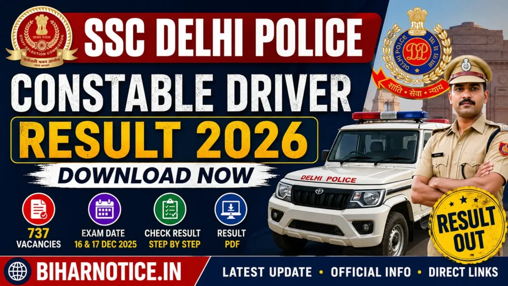 SSC Delhi Police Constable Driver Result 2026