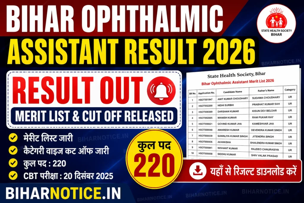 Bihar Ophthalmic Assistant Result 2026