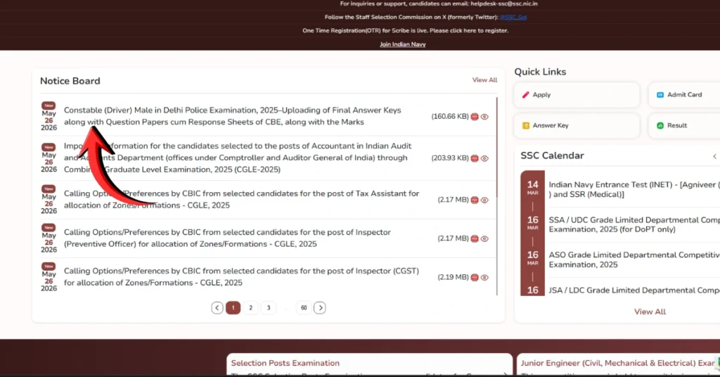 SSC Delhi Police Constable Driver Final Answer Key 2026