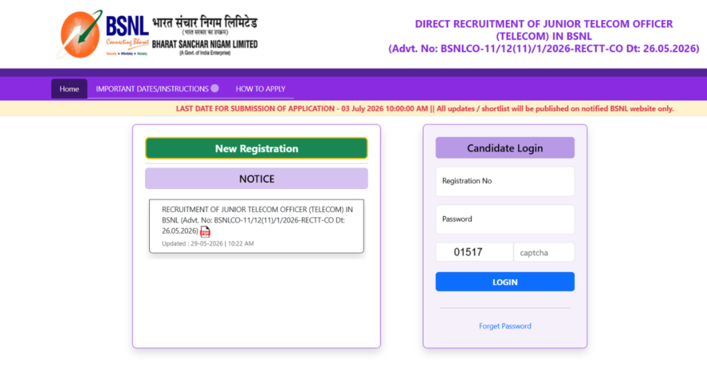 BSNL JTO Recruitment 2026