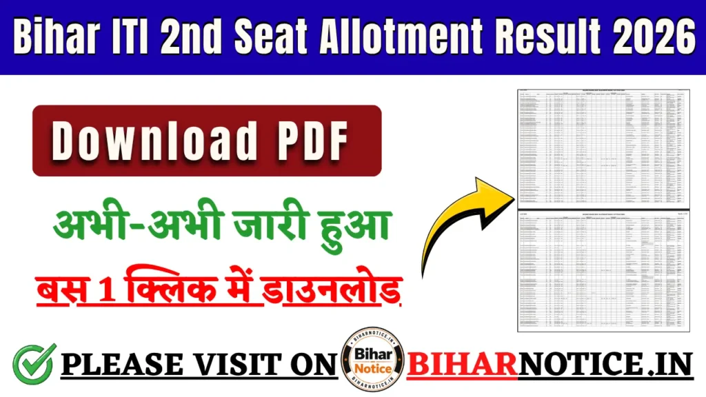 Bihar ITI 2nd Seat Allotment Result 2026